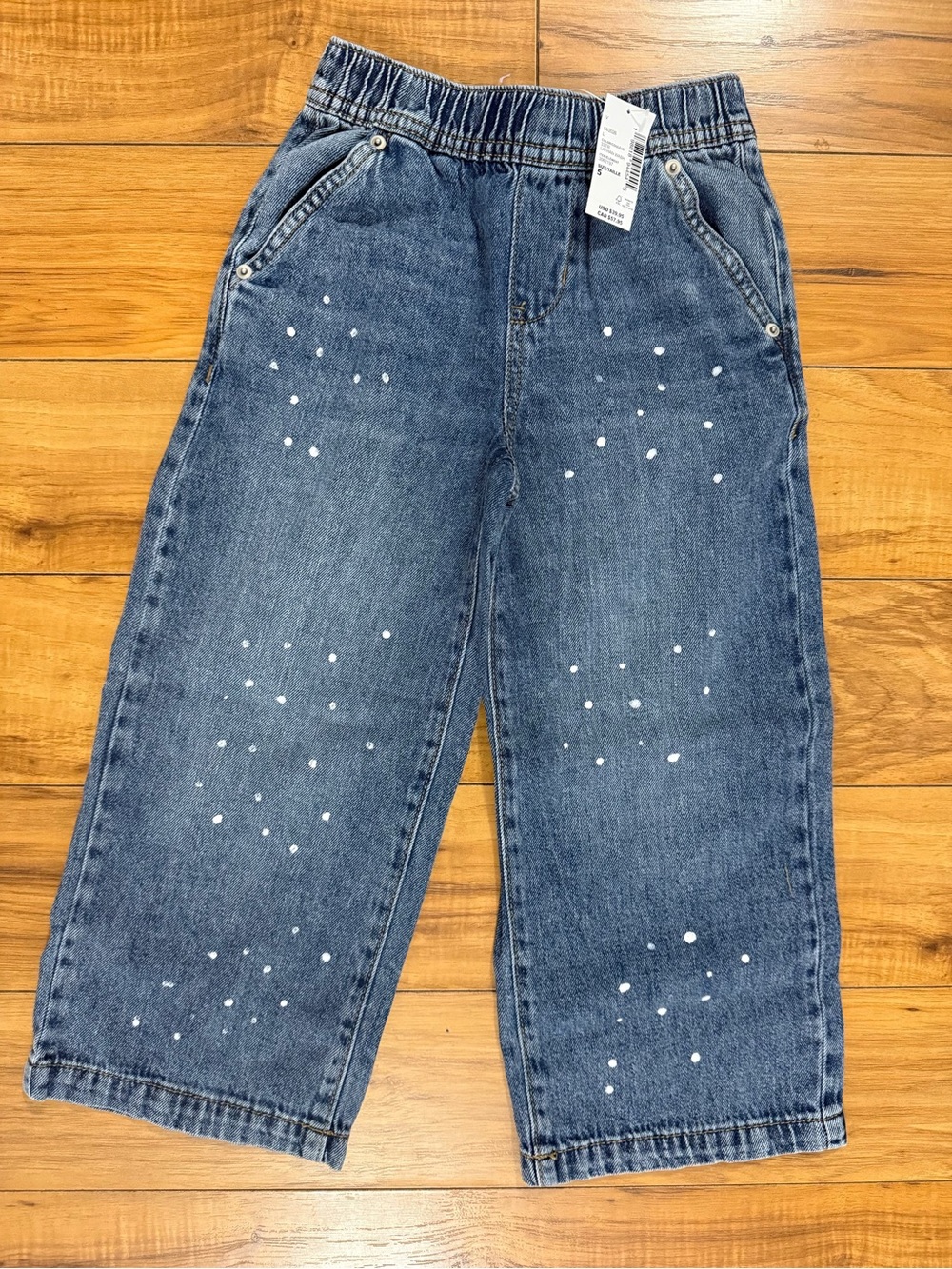 The Children's Place Dark Blue Denim Jeans with White Paint Dots